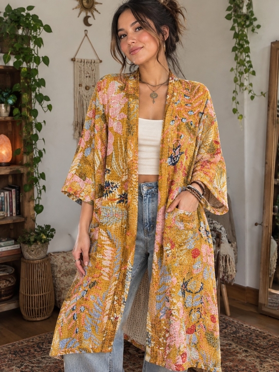 Handmade Other - Boho Floral Kantha Kimono